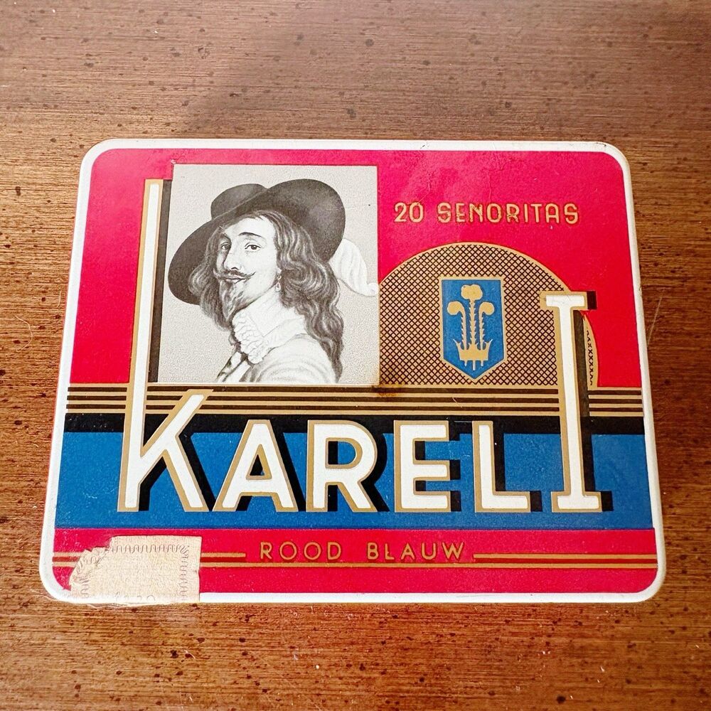 Karel 1 Cigarillos Tin Cigarette Box Vintage Advertising Decor Tobacciana
